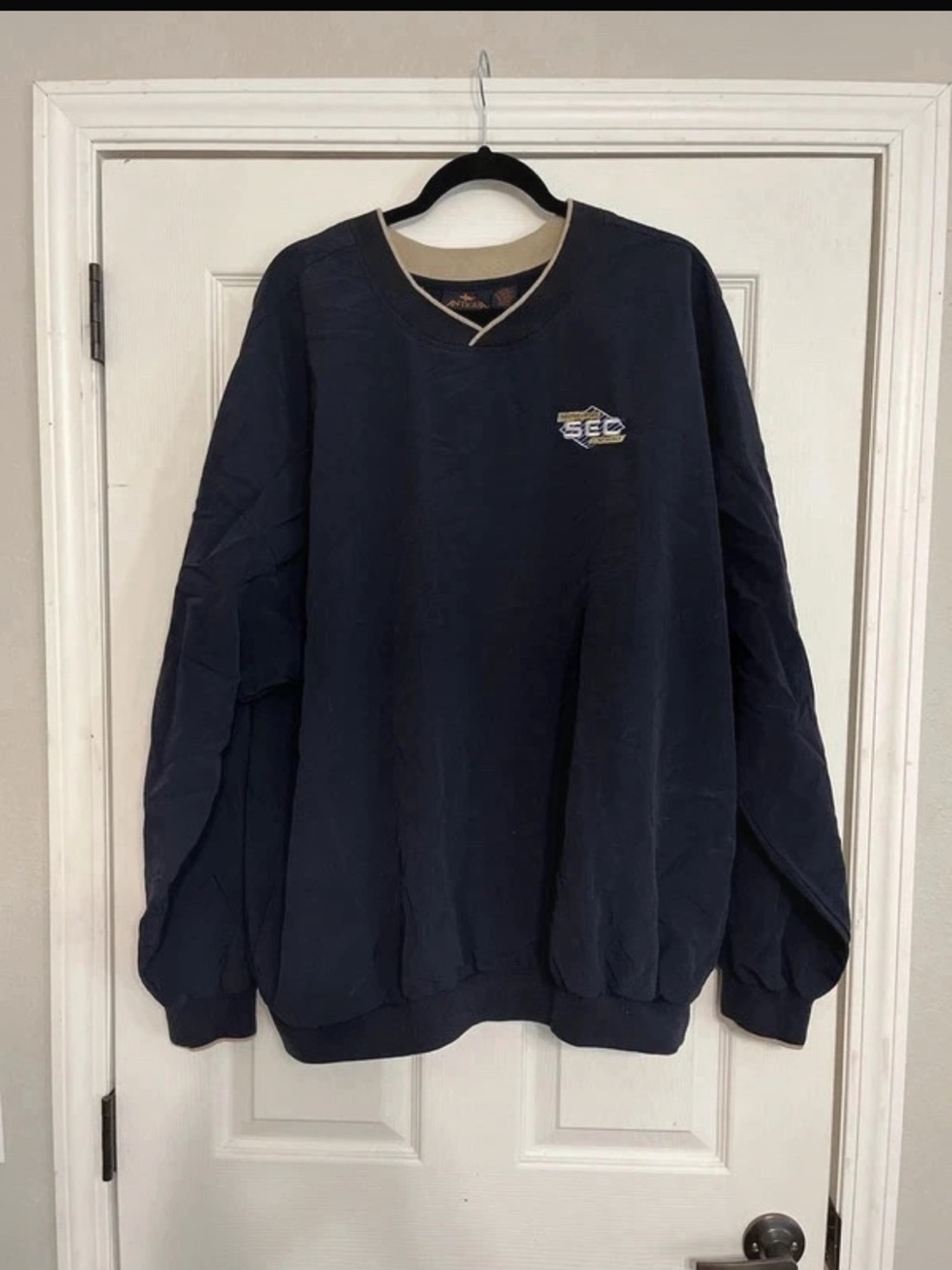 Antigua Navy Crewneck Sweatshirt with Cream Trim and SEC Patch